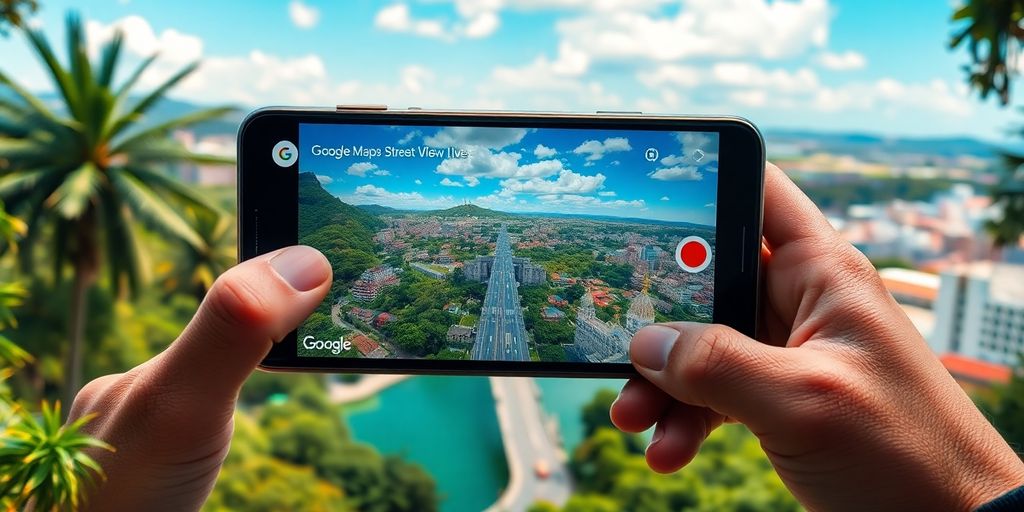 Person exploring via Google Maps Street View Live on device.