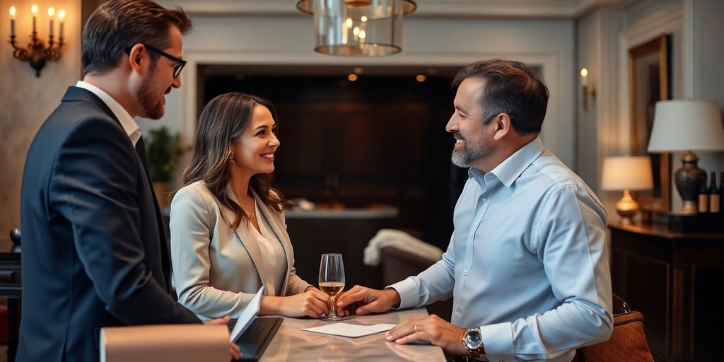 Concierge aidant les propriétaires dans un cadre de luxe.