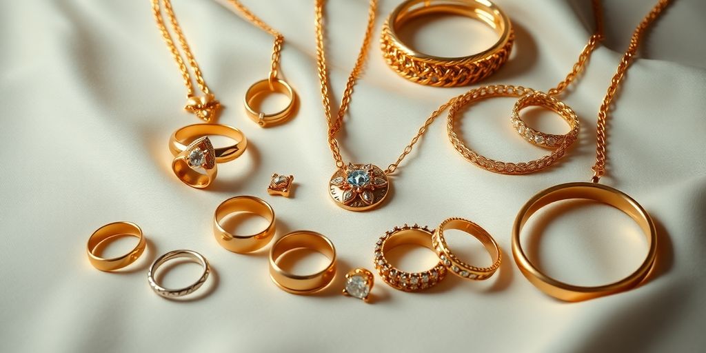 Bijoux en or élégants sur un fond doux.