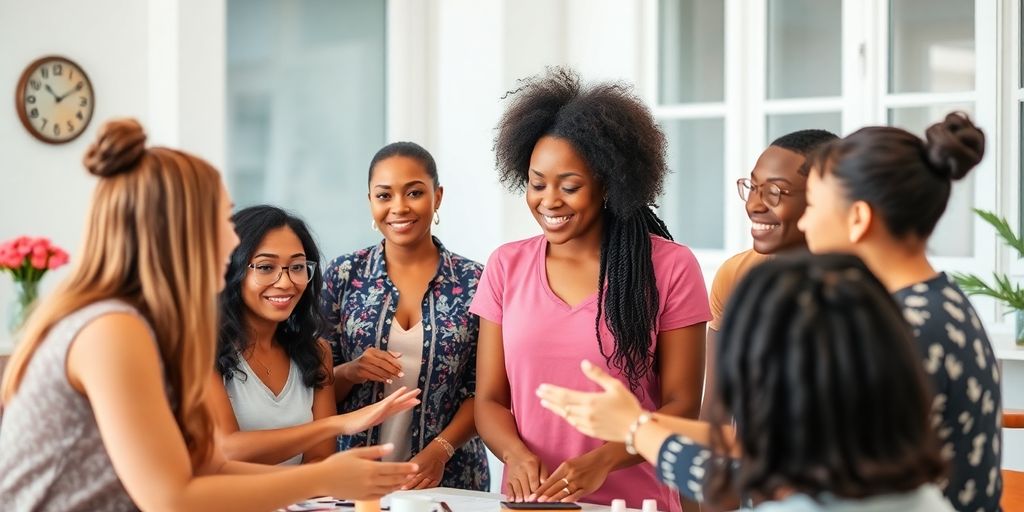 Mentor guiding individuals in a health and beauty workshop.