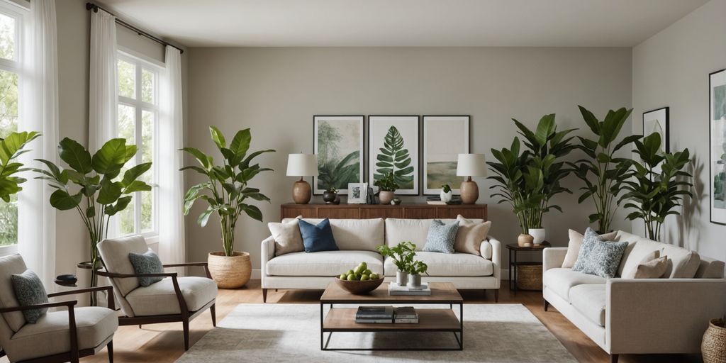 Serene room with balanced furniture and indoor plants