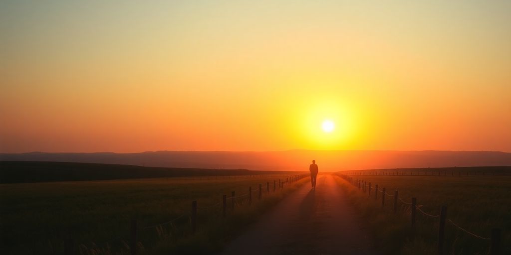 Sunrise over a path symbolizing hope and faith.