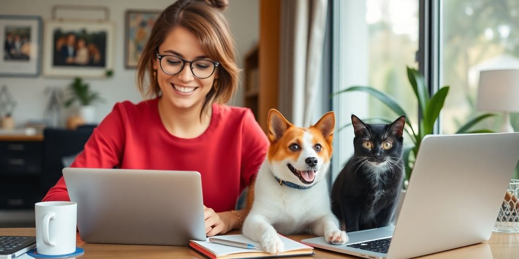 Working parent with dog and cat in Sydney.