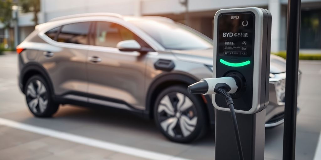 BYD electric car charging rapidly.