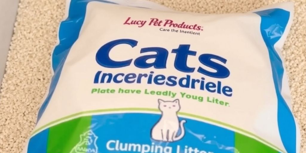 Bag of Lucy Pet Products cat litter with clumping litter.