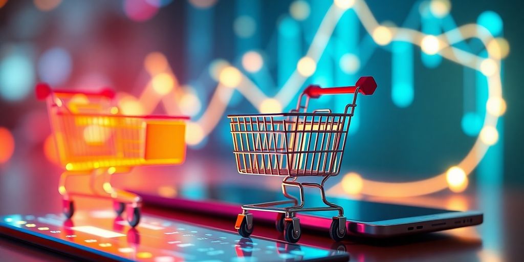 E-commerce growth with digital marketing elements.