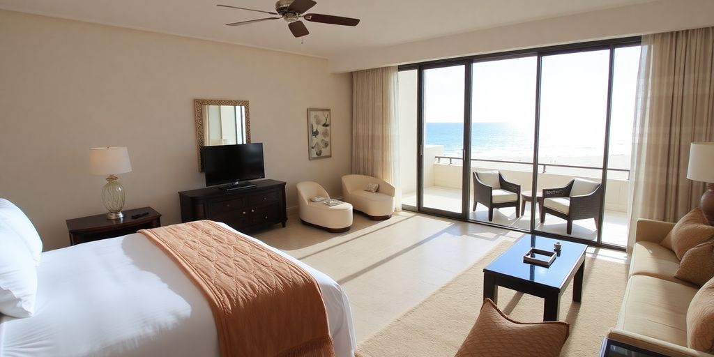 Luxurious Cabo hotel suite with ocean view.