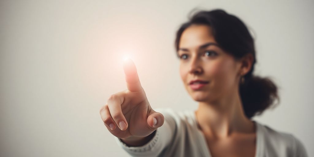 Person reaching for distant, glowing target.