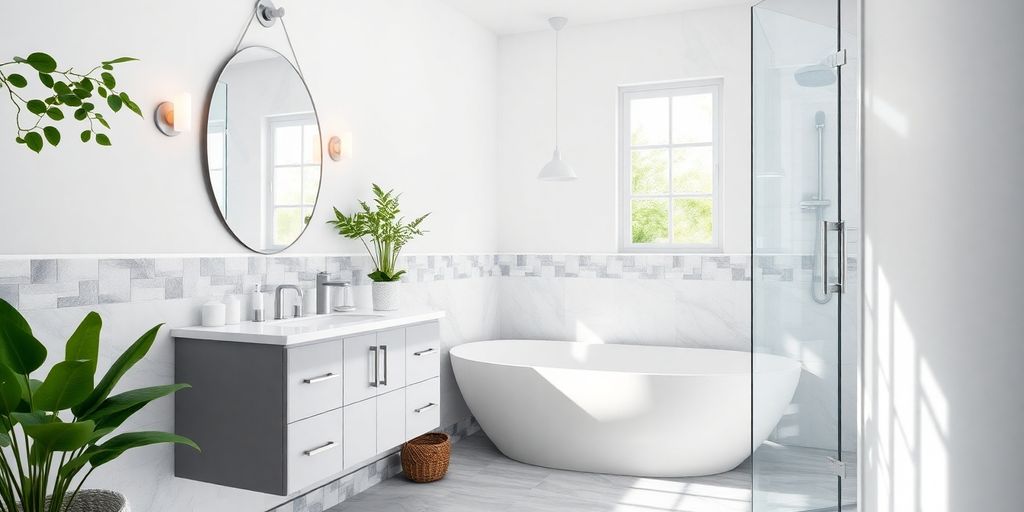 Modern budget-friendly bathroom with stylish design elements.
