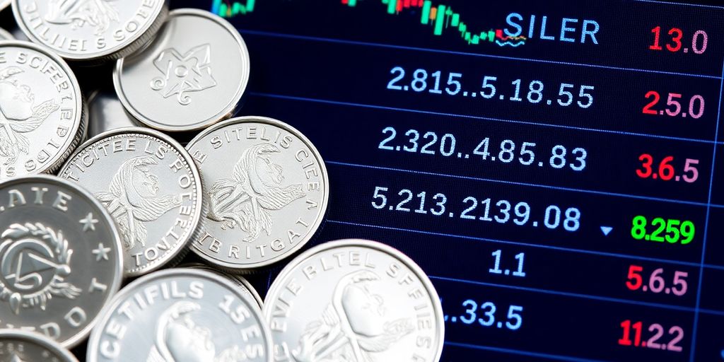 Pieces d'argent physique et interface numérique des ETF.