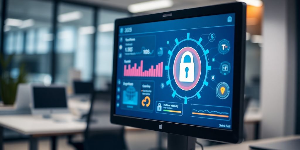Close-up of a cybersecurity dashboard on a computer screen.