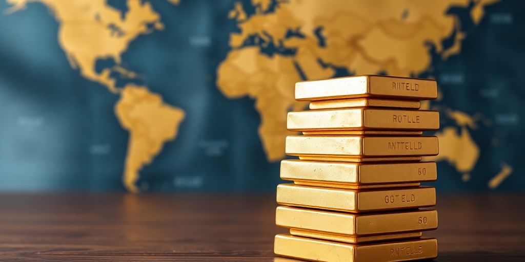 Lingots d'or sur une carte du monde.