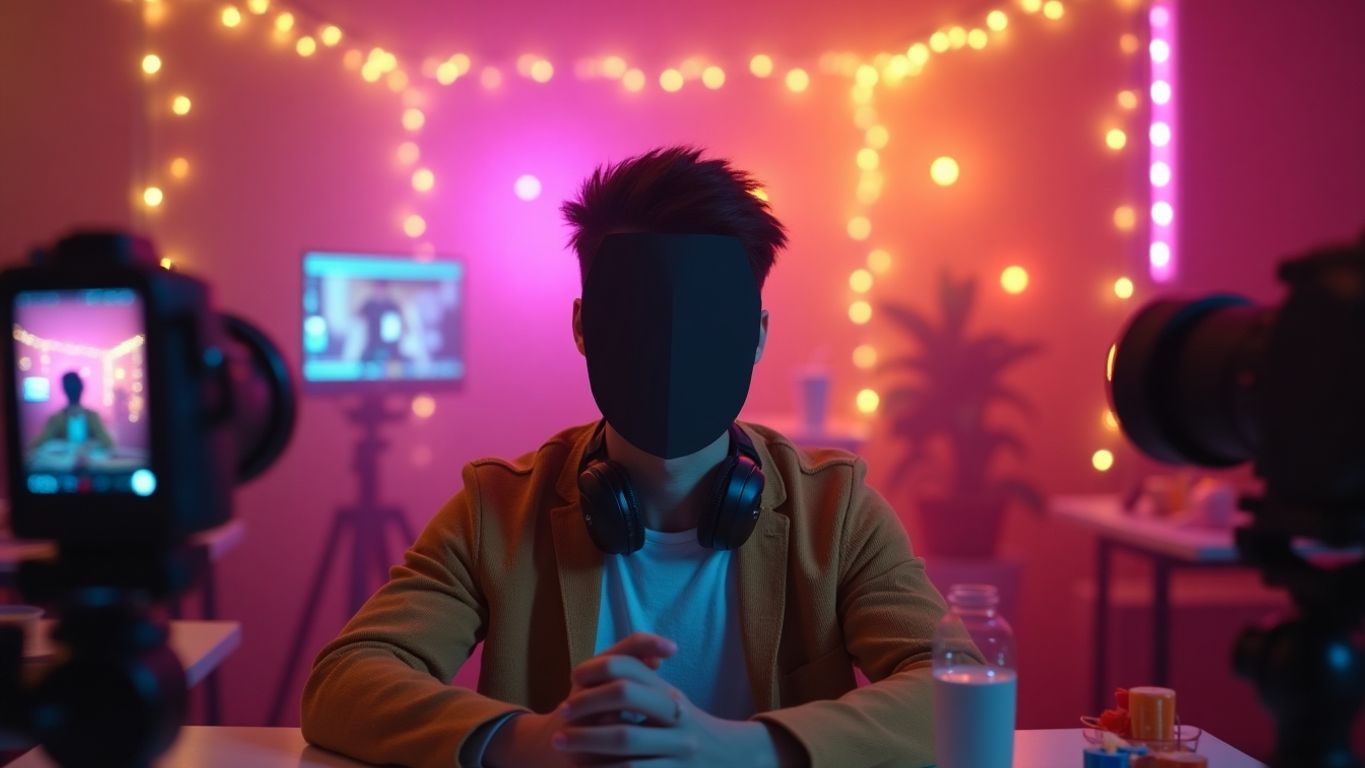 Faceless video creator in a colorful Instagram setting.