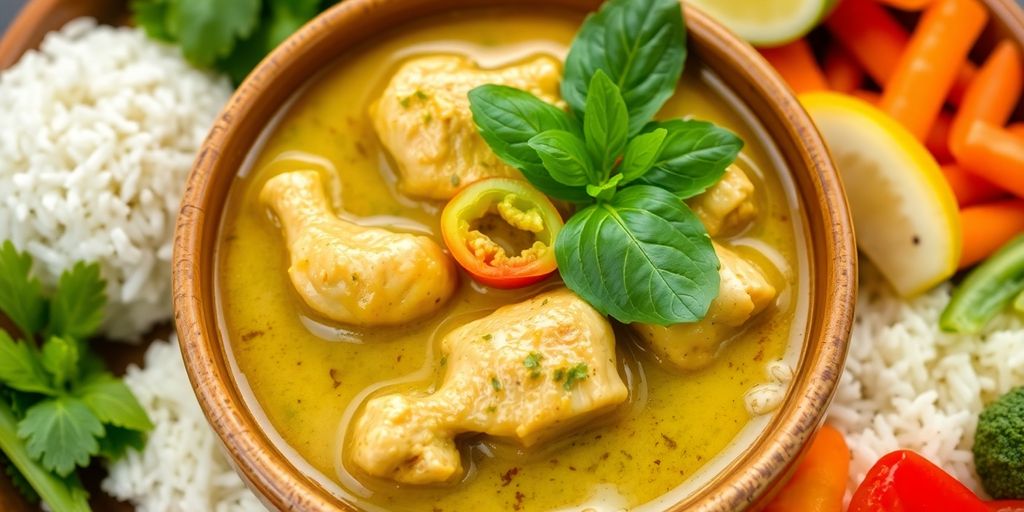 แกงเขียวหวานไก่ในชามเซรามิกสวยงาม