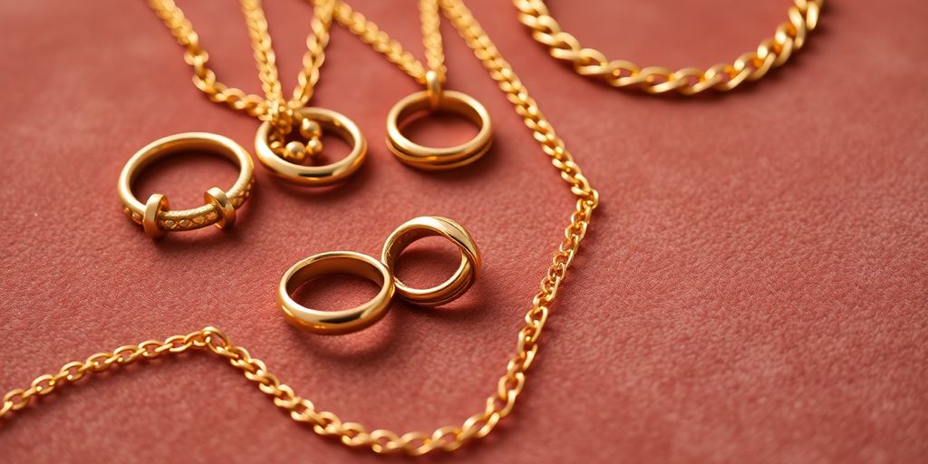 Bijoux en or sur un fond en velours.