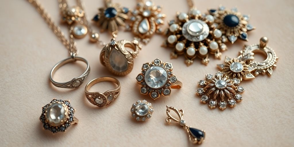Bijoux vintage en gros plan sur un fond en velours.