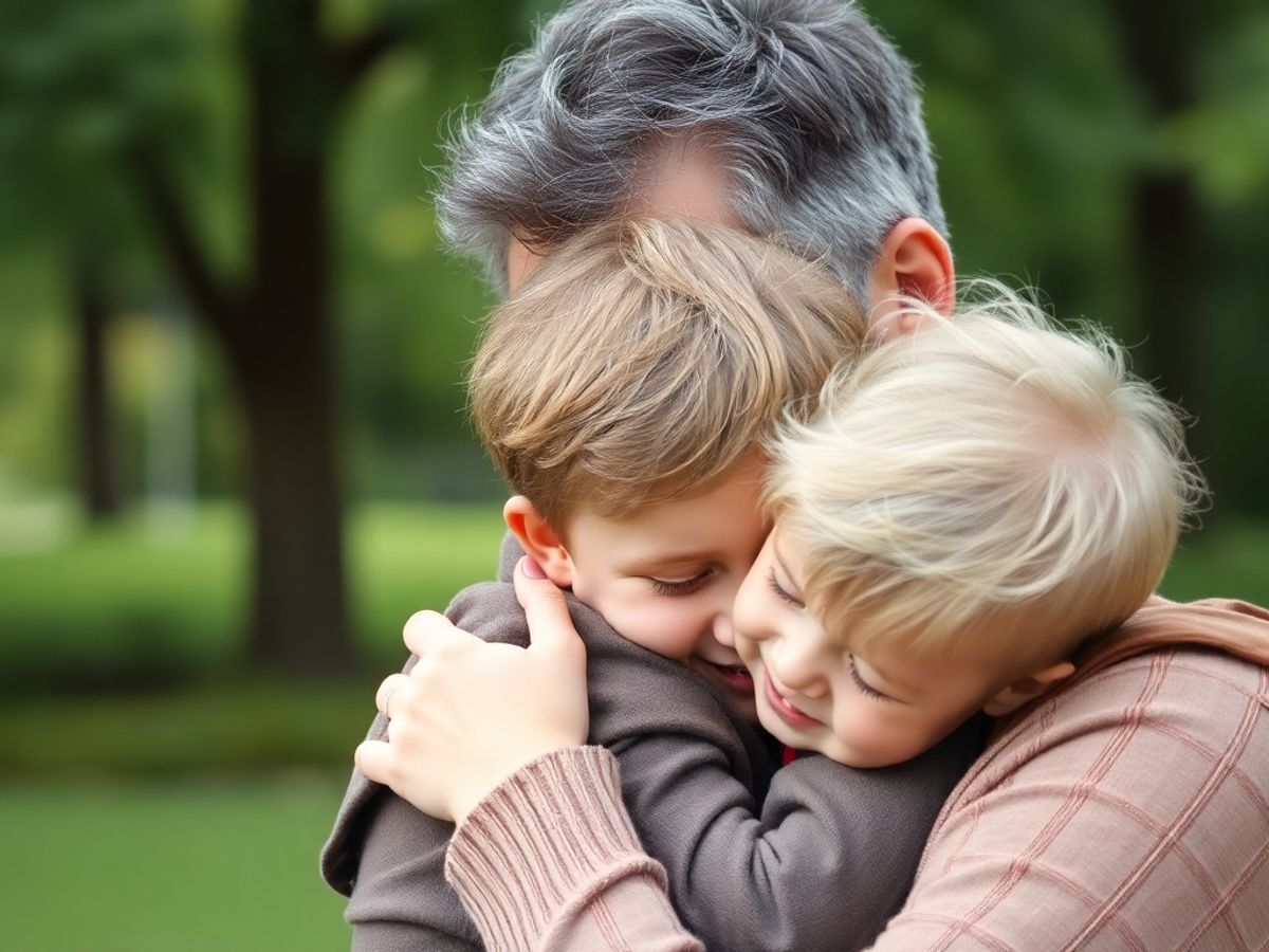 Moment emoționant între părinte și copil în parc.