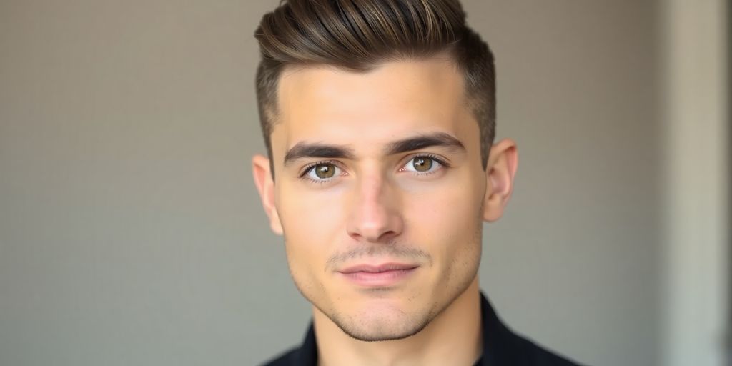 Man with sharp haircut looking confident.