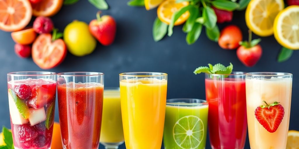 น้ำผลไม้หลากหลายสีสันสดใสในแก้ว