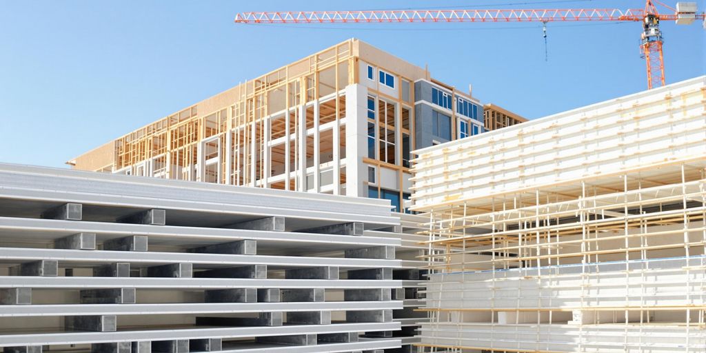 PU sandwich panels at a construction site.