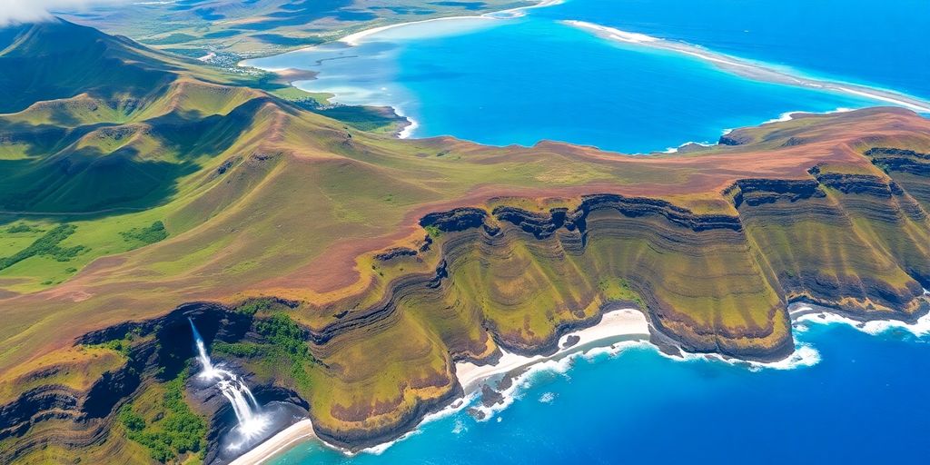 Aerial view of Hawaii's Big Island landscape from helicopter.