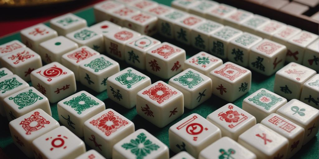 Complete set of Mahjong tiles arranged neatly, showcasing various suits and special tiles in an organized manner.