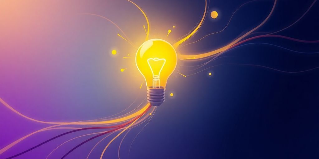 Lightbulb idea igniting within a dynamic abstract pattern.