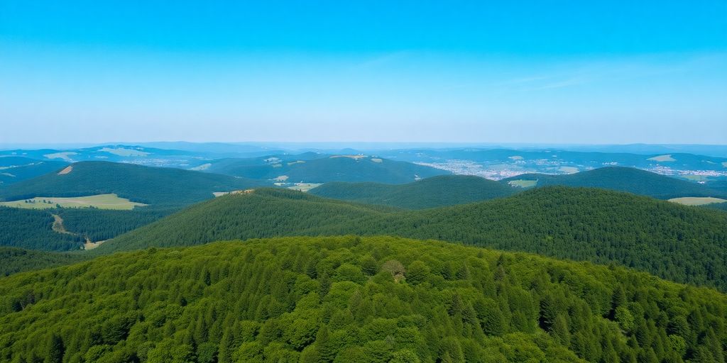 Vue aérienne des collines de Zemplén en Hongrie.
