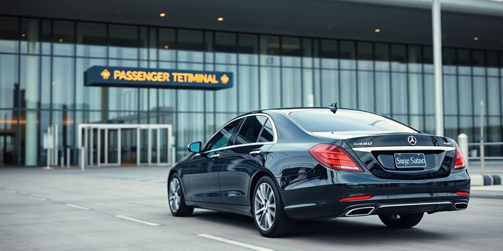 Luxury sedan arriving at Sao Paulo airport.