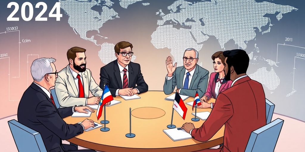 Global leaders discussing cryptocurrency regulations at a round table.