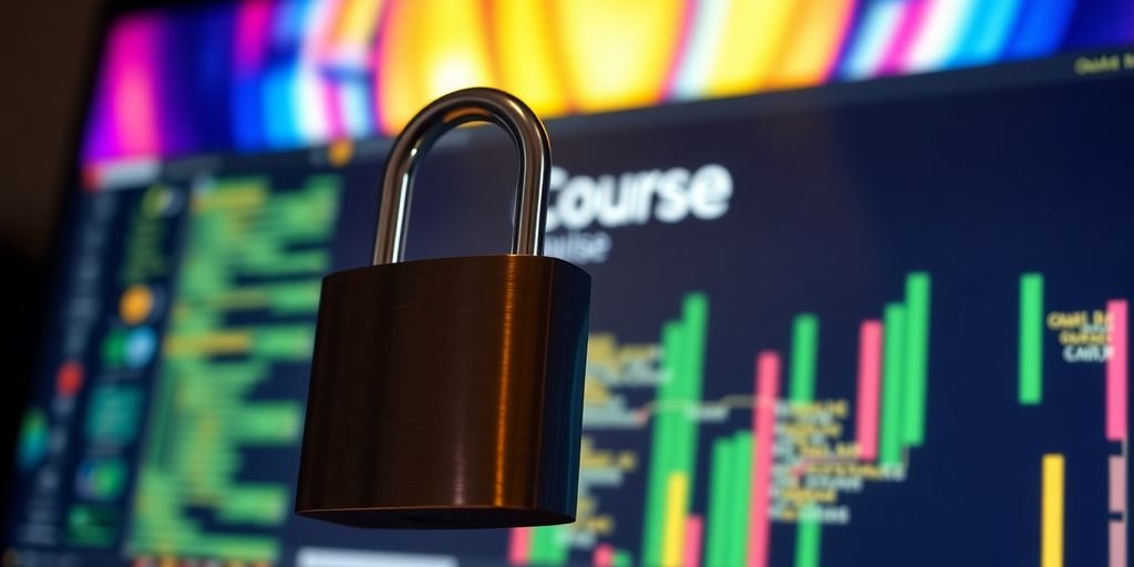 Digital padlock securing an online course interface.