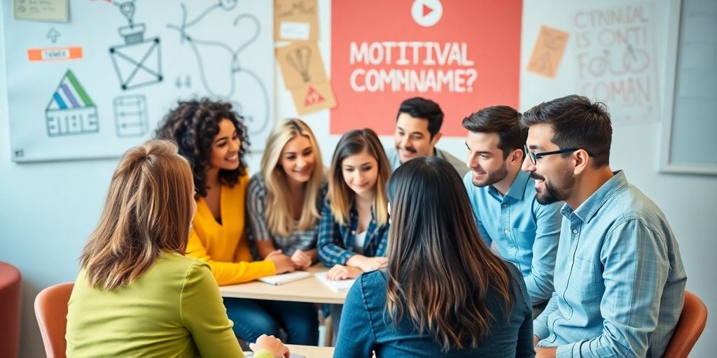 Group collaboration in a motivational brainstorming session.