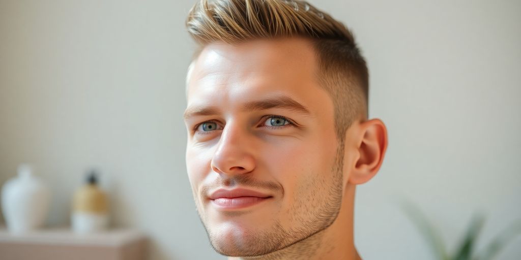 Man with stylish haircut looking confident.