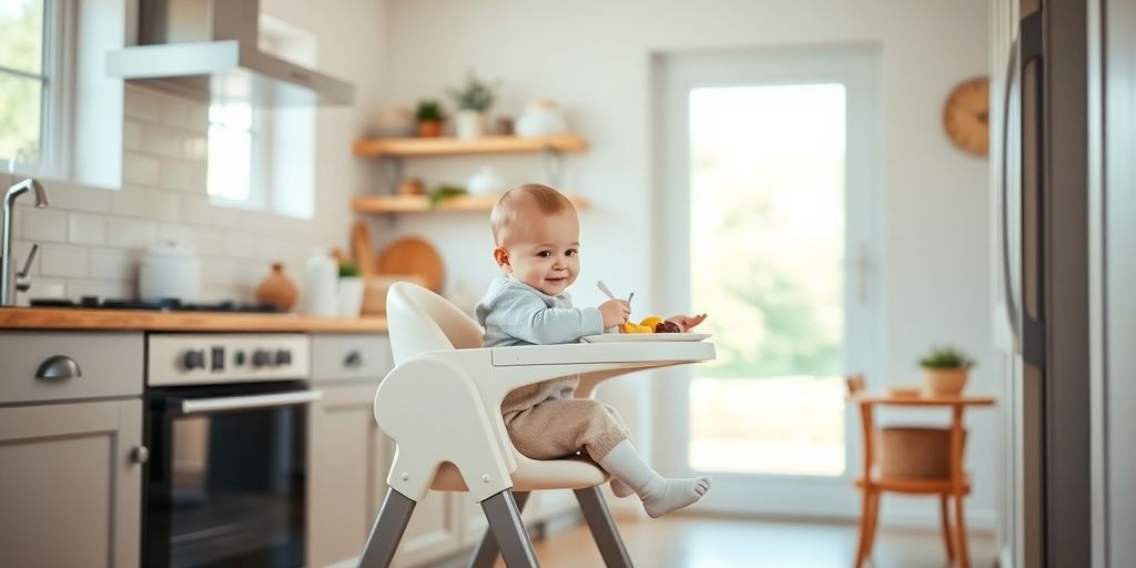 Melhor Cadeirinha de Alimentação: Dicas Essenciais para 2025 1 Cadeirinha de alimentação moderna com bebê em ambiente acolhedor.