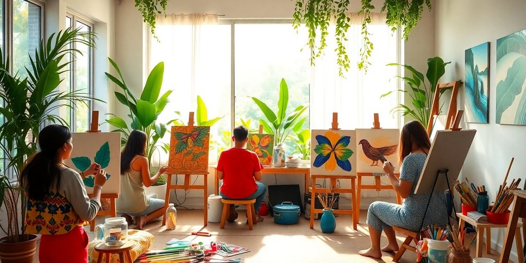 Participants engaged in art therapy session in Thailand.