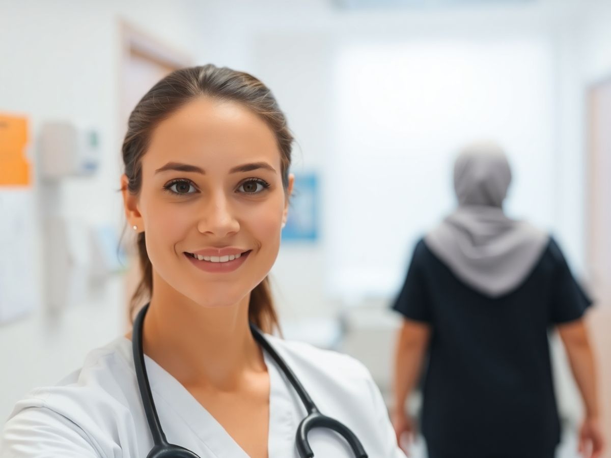 Profesionist medical zâmbind, primind pacient