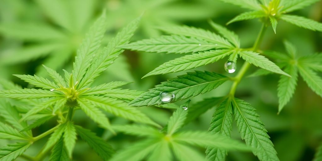 Frunze de cannabis verzi pe fundal neclar.