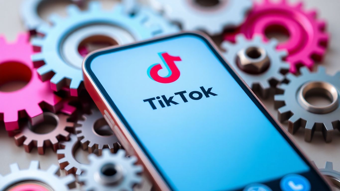 Smartphone with TikTok and gears for automation concept.