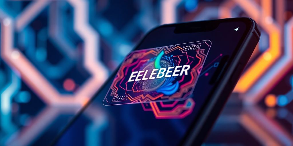 Smartphone displaying a colorful membership card NFT.