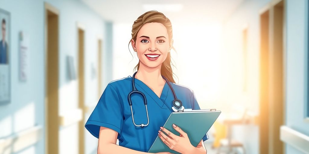 Nurse in scrubs reviews patient chart.