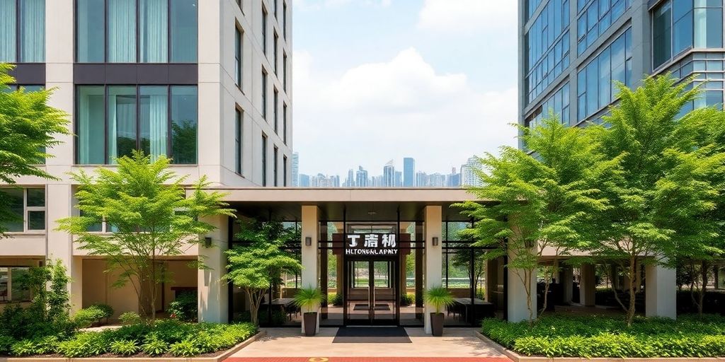 Exterior view of Hilton Shenzhen Shekou Nanhai serviced apartments.