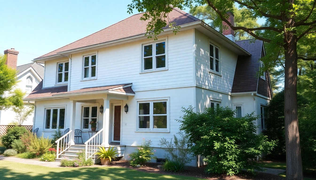 Renovated old house with fresh paint and new windows.