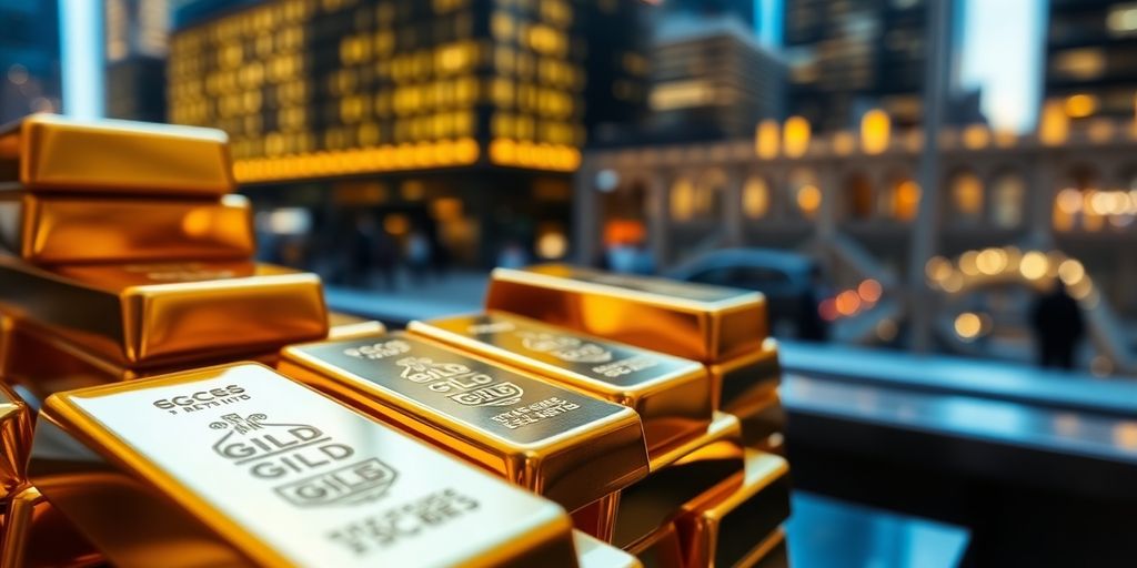 Des barres d'or brillantes empilées.
