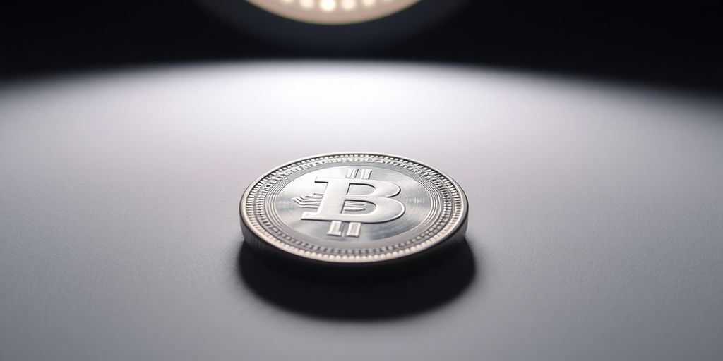 Shiny silver coin illuminated by Godox SL-60W LED softbox light.