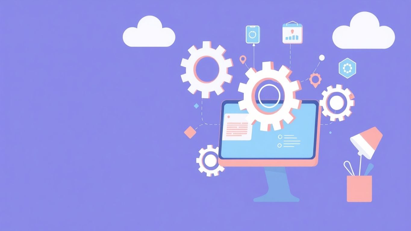 Illustrasjon av digital forretningsutvikling med myke farger.