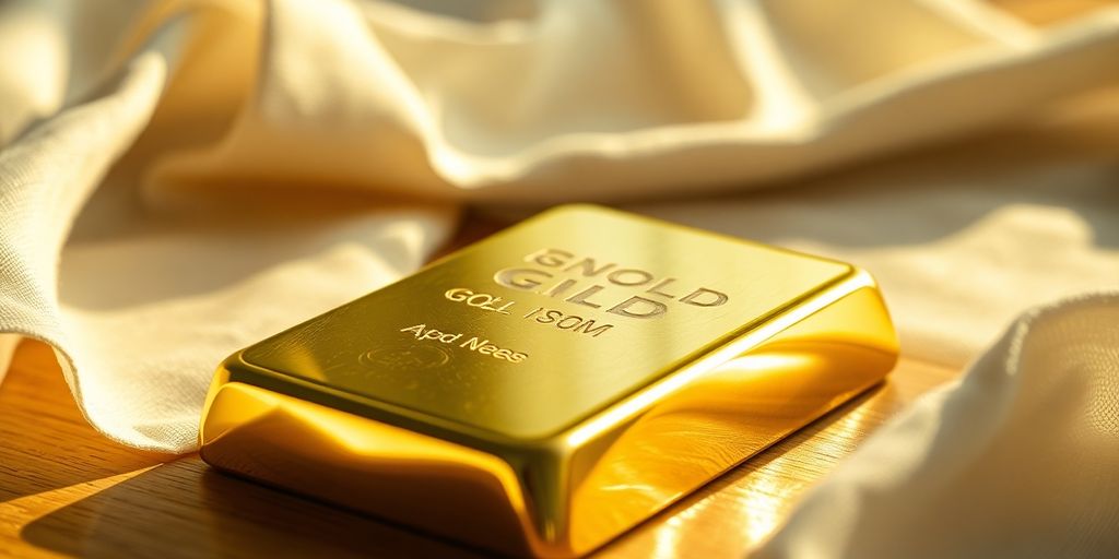 Barres d'or sur une table en bois.