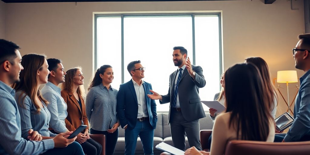 Coach de ventes inspirant une équipe.