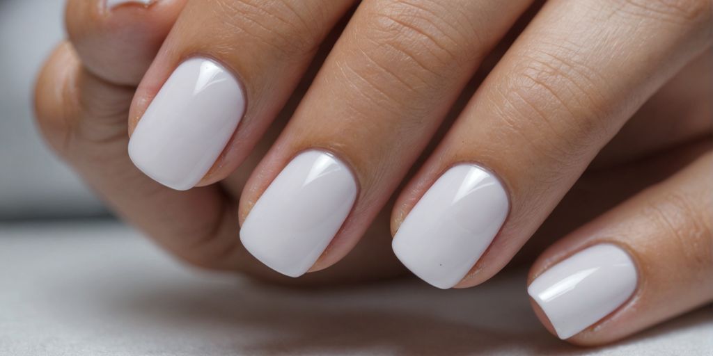 Hand with white gel nails holding nail polish