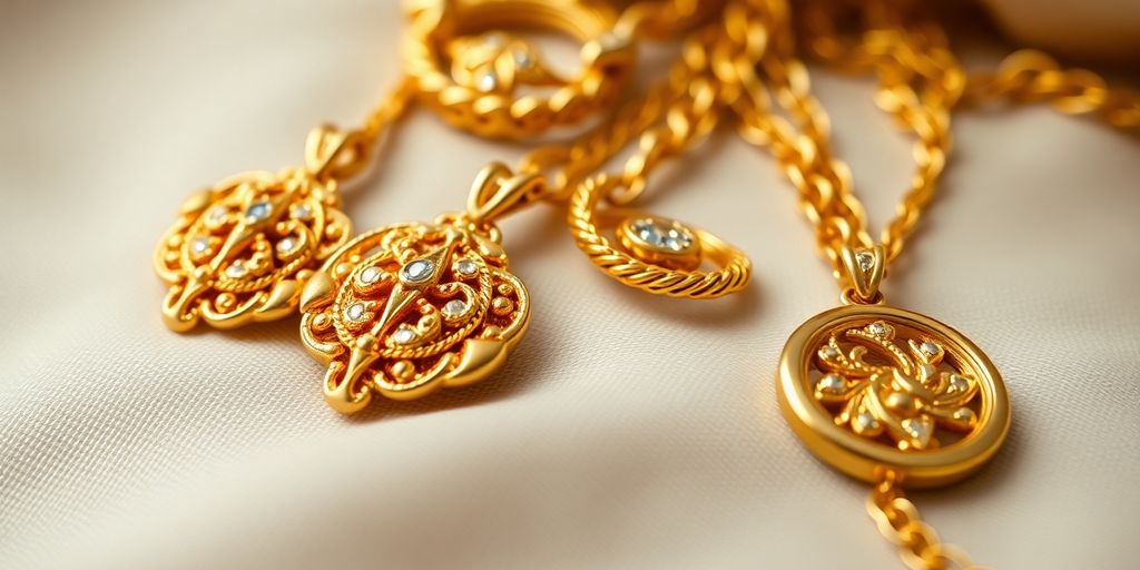 Bijoux en or sur un tissu doux et élégant.