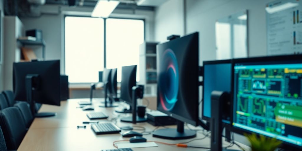 Bureau moderne avec équipements de cybersécurité